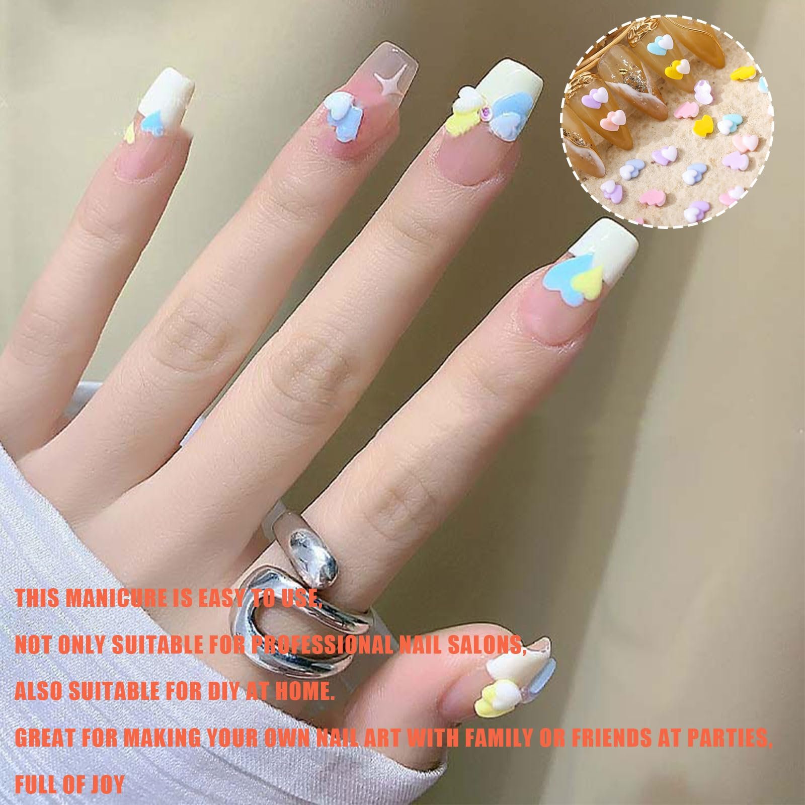 Подвески для ногтей в форме сердца, 100 шт., Макарон, цветные, 3D, двойное сердце, плоская задняя часть, двойной цвет, любовь, смола, аксессуары для ногтей для женщин, девочек, DIY украшения для маникюра, фото №5