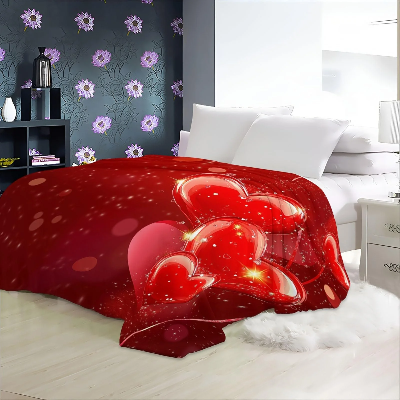 Одеяло Флисовое С принтом Хэллоуин Светящееся Сердце, Красный, 200 x 220 см, фото №4