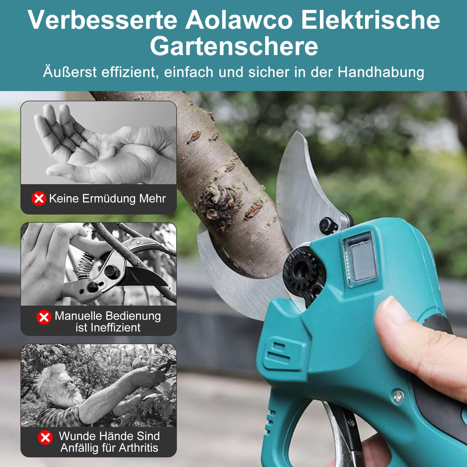 Секатор Aolawco електричний бездротовий Сумісний з Makita 18 V з LCD-дисплеєм і 4-рівневим регулюванням леза, фото №5