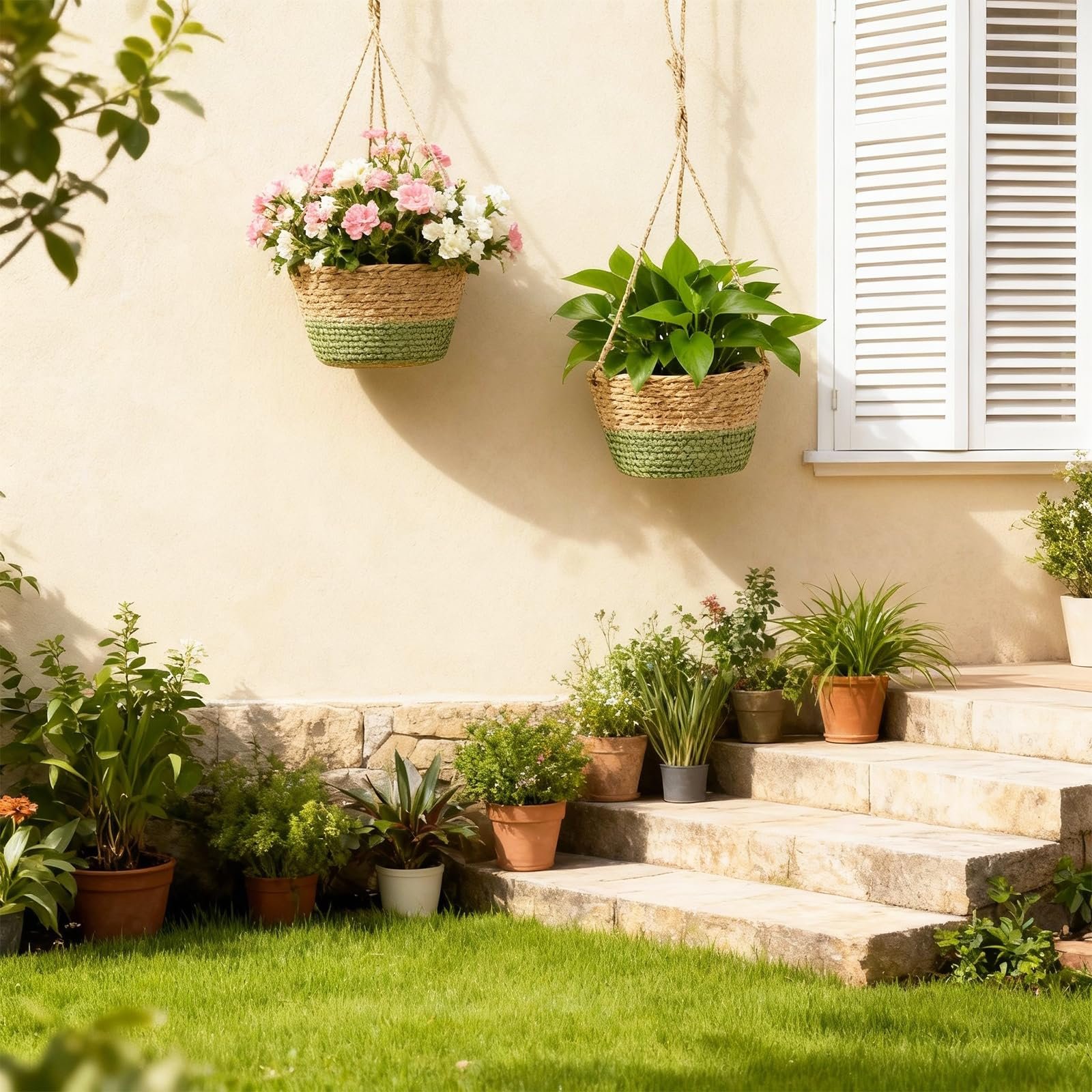 Підвісний кошик Seagrass макраме Набір 2 шт. Плетений з морської трави для рослин, фото №4 Підвісний кошик Seagrass макраме Набір 2 шт. Плетений з морської трави для рослин, фото №4