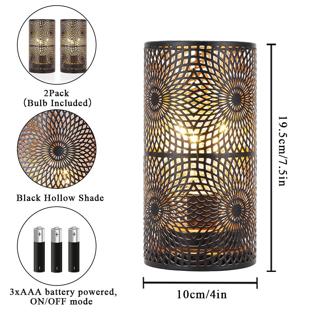 Настільна лампа JHY DESIGN Набір із 2 штук Метал Акумуляторна Бездротова Edison Bulb Чорна, фото №3