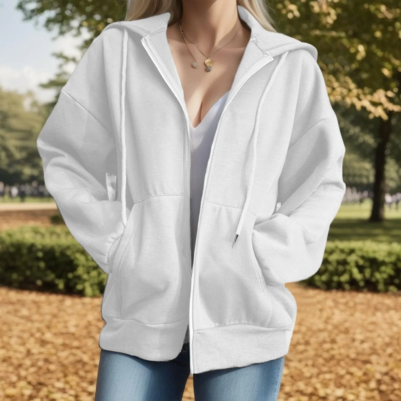 Женская Толстовка с капюшоном градиент Baggy Мягкая Термокуртка Карман Модный Унисекс-свитшот Свободная Панк Готическая Куртка на молнии, фото №3