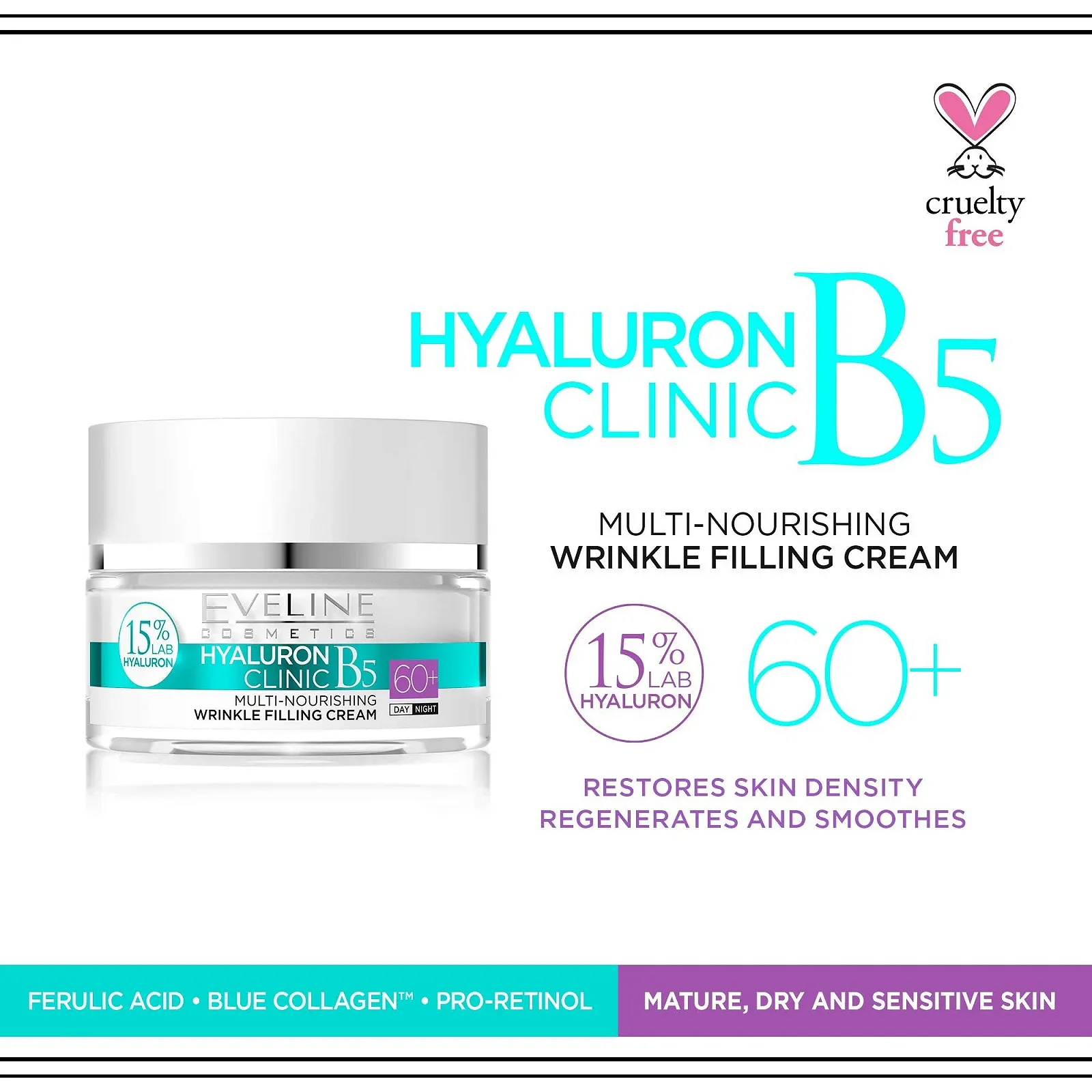 Крем для обличчя денний та нічний Eveline Cosmetics Hyaluron Expert 60+ Антивіковий з TRI-HYALURON Ever Lift Complex та Blue Collagen, фото №2 Крем для обличчя денний та нічний Eveline Cosmetics Hyaluron Expert 60+ Антивіковий з TRI-HYALURON Ever Lift Complex та Blue Collagen, фото №2