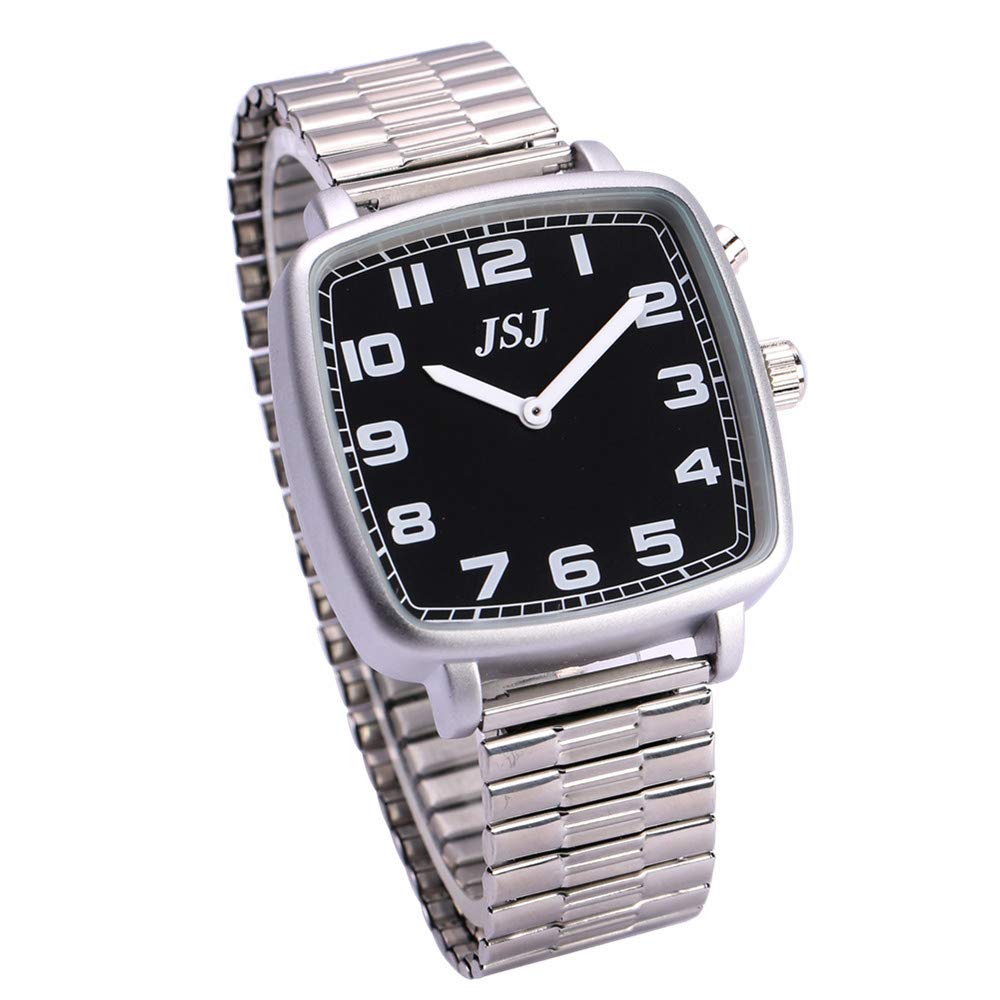 Квадратные VISIONU TGSW-1710G Часы с Немецкой Речью, Функцией Будильника, Голосовой Функцией Времени и Даты, Черный Циферблат, Стальной Ремешок, фото №1