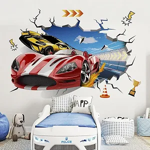 Наклейки на стіну Runtoo 3D Гоночні автомобілі Вінілові - Фото 1