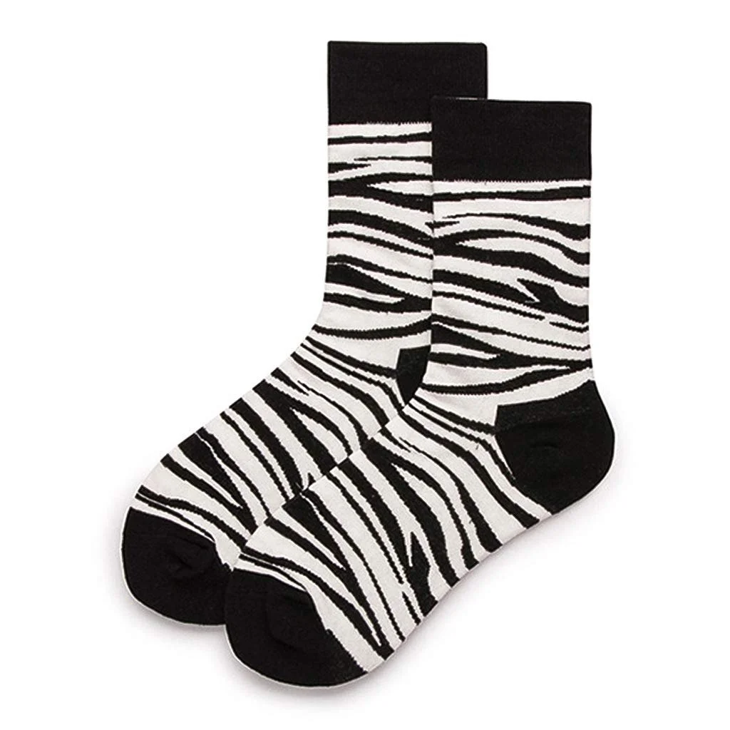 Носки Hip Hop Street Funny Crew Черно-белые полоски с принтом животных, фото №4