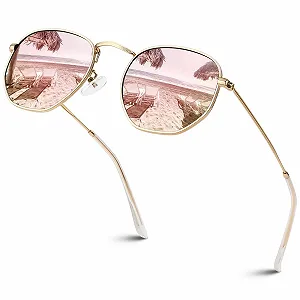 Солнцезащитные очки Sunier Поляризованные Модные Apace Polygon для мужчин и женщин, Ультралегкая шестиугольная металлическая оправа, 100% защита UV400 - Фото 1