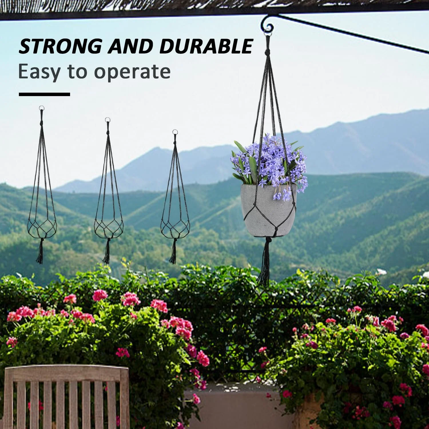 Підвісний кошик Lace Hanging Basket набір із 6 шт. бавовняна мотузка Чорний, фото №5