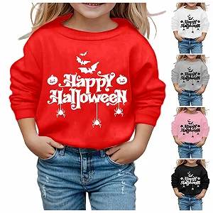 Девочка Толстовка Generisch Хэллоуин Зимняя Детская Теплая Уютная Праздничная С буквами и рисунком летучей мыши Повседневный Стиль synthetic.ua - Фото 1