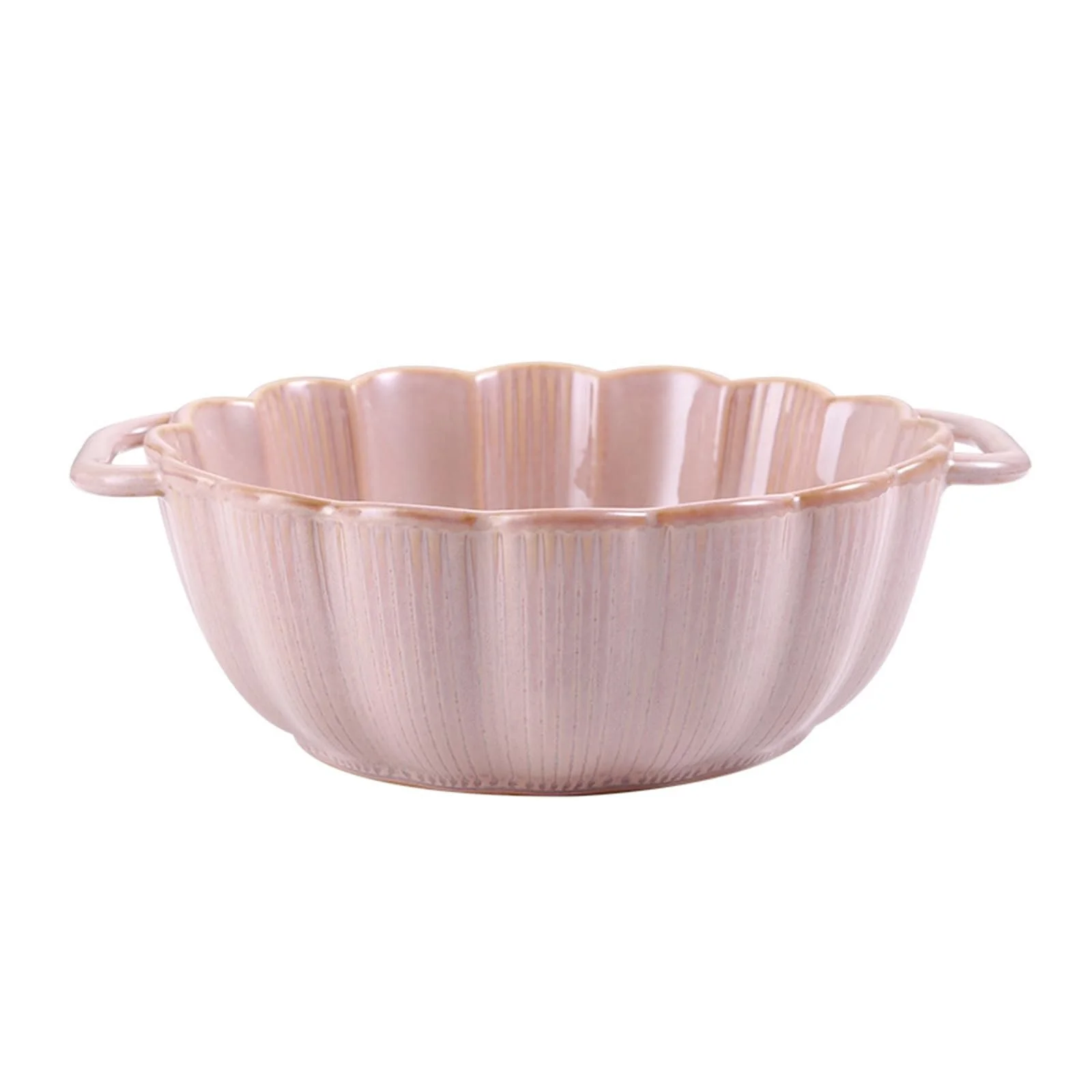 Форма для запекания круглая керамическая глубокая с ручкой 10 дюймов розовая, фото №1