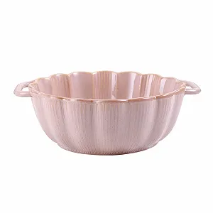 Форма для запекания круглая керамическая глубокая с ручкой 10 дюймов розовая - Фото 1