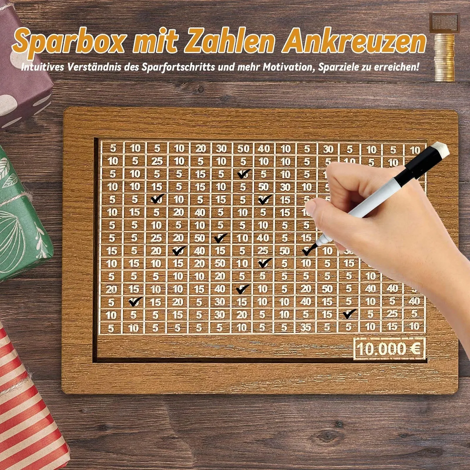 Скарбничка Wooden з лічильником 10 000 Євро Ретро, фото №5