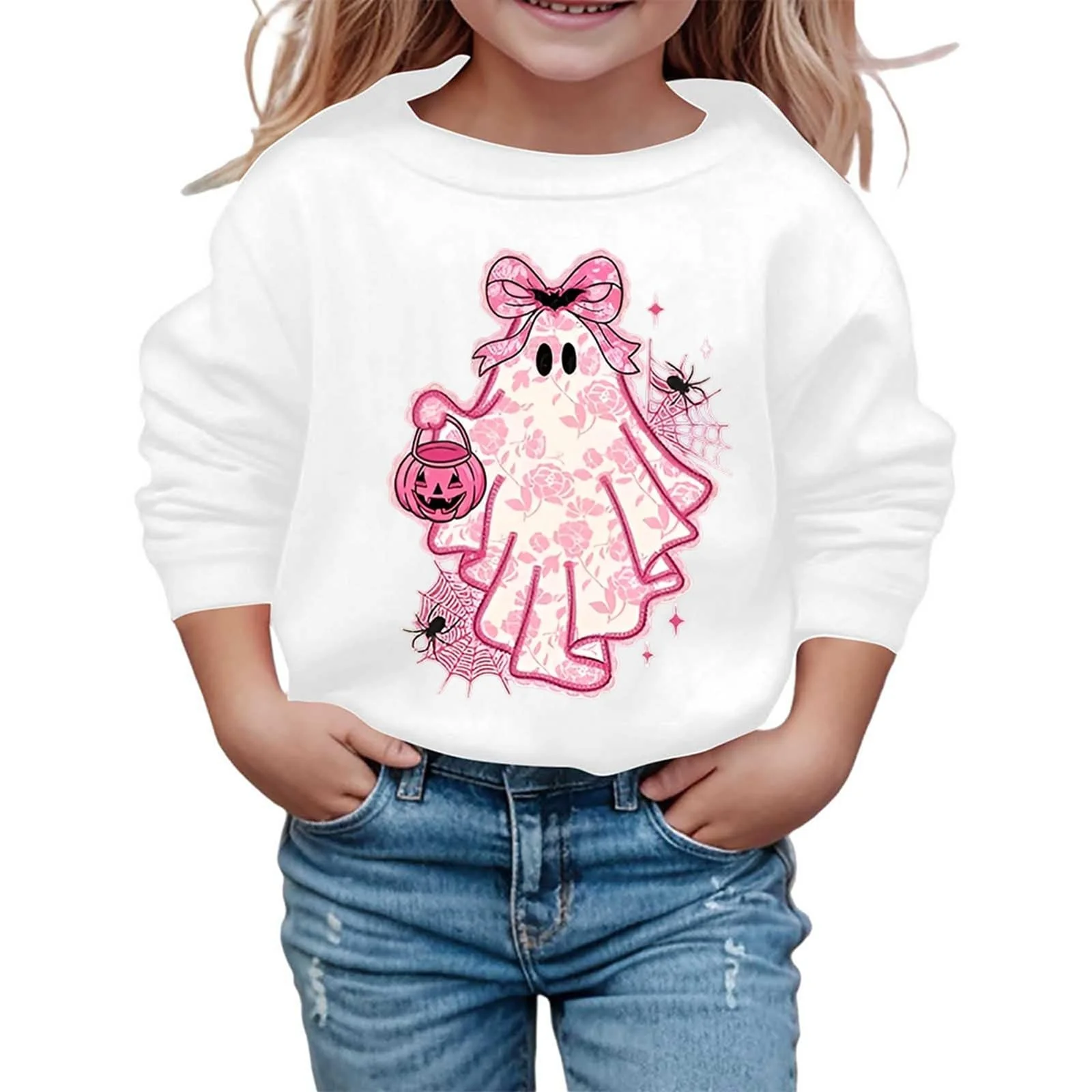 Рубашка с длинными рукавами для девочки Осень - Милый свитшот с хеллоуинским принтом, повседневный детский свитшот с круглым вырезом и длинными рукавами, фото №1