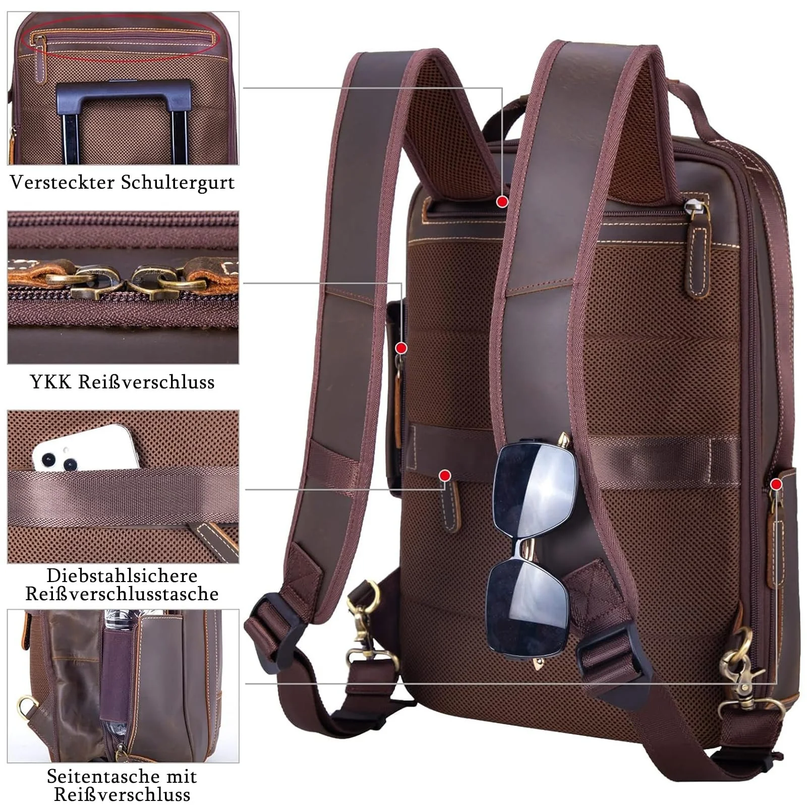 Рюкзак для ноутбука TIDING 15.6 дюйма Leather Business, фото №4 Рюкзак для ноутбука TIDING 15.6 дюйма Leather Business, фото №4