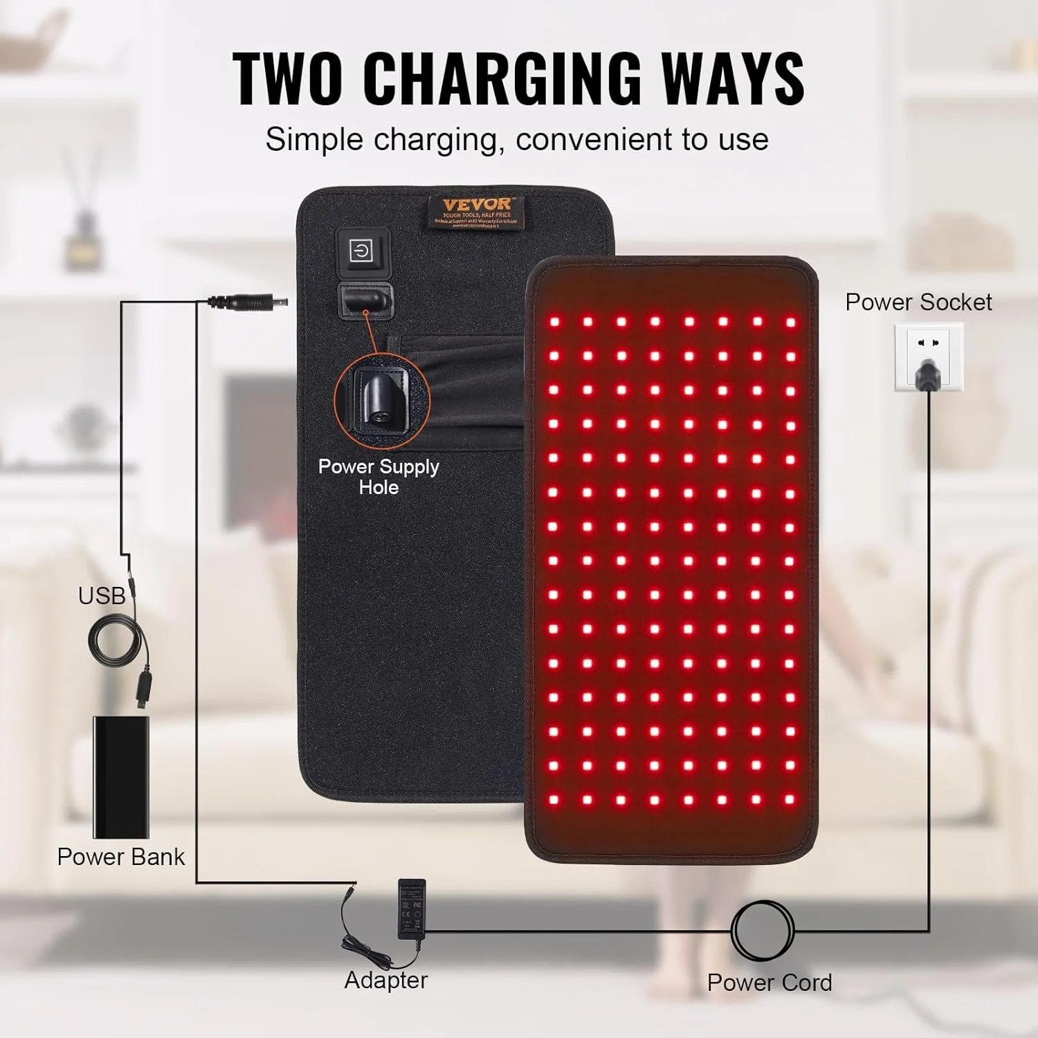 Терапевтичний килимок світлодіодний VEVOR BRL-1120 / 660нм+850нм / 120 LED / 15 Вт / Чорний, фото №7