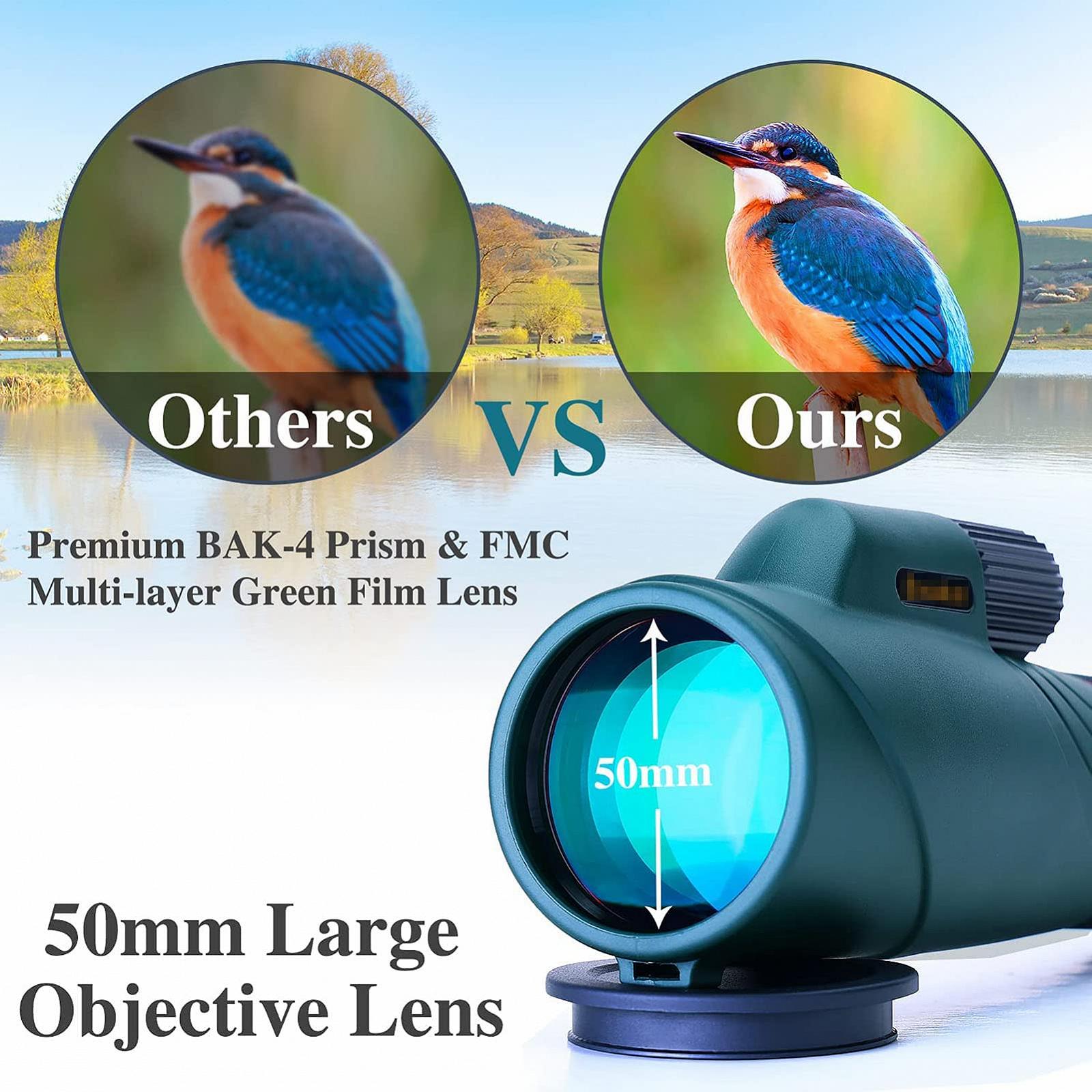 Монокуляр QHYTL 10-20 × 50 Водонепроникний з Телефонним тримачем для Спостереження за птахами і Кемпінгу, фото №3 Монокуляр QHYTL 10-20 × 50 Водонепроникний з Телефонним тримачем для Спостереження за птахами і Кемпінгу, фото №3