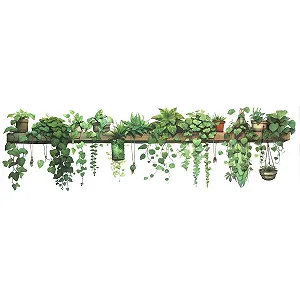 Наклейки на стіну Зелені рослини листя потосу та підвісні кошики 88 x 28 см - Фото 1