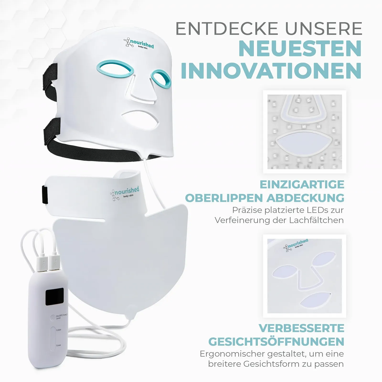 LED Маска для обличчя та шиї Nourished Bodynskin - Пристрій для догляду за обличчям - 7 кольорів, фото №7