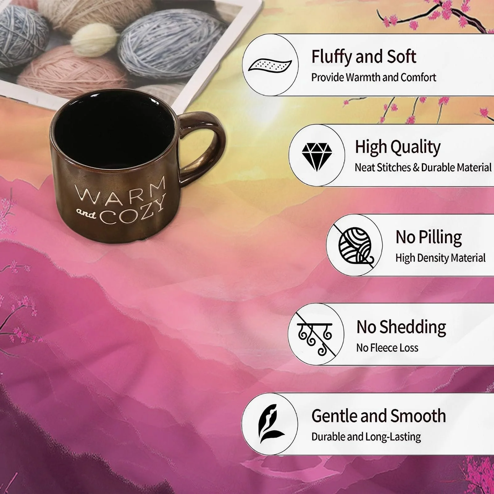 Фланелевое одеяло Плюшевое розовое фланелевое одеяло Теплое Dream Sunset Plum Blossom 3D Printed Blanket - All Seasons Children's Bed Linen Фланелевые пледы 200 x 220 см, фото №6