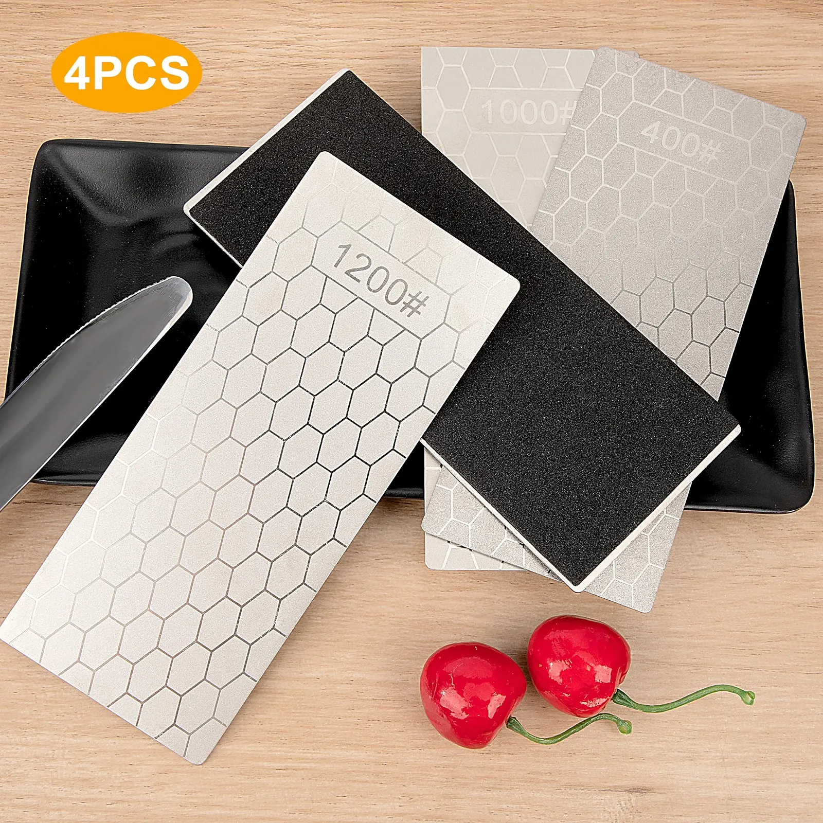 Набір алмазних точильних каменів 4 шт. 400/600/1000/1200 грит стільникова поверхня з нековзною основою, фото №6