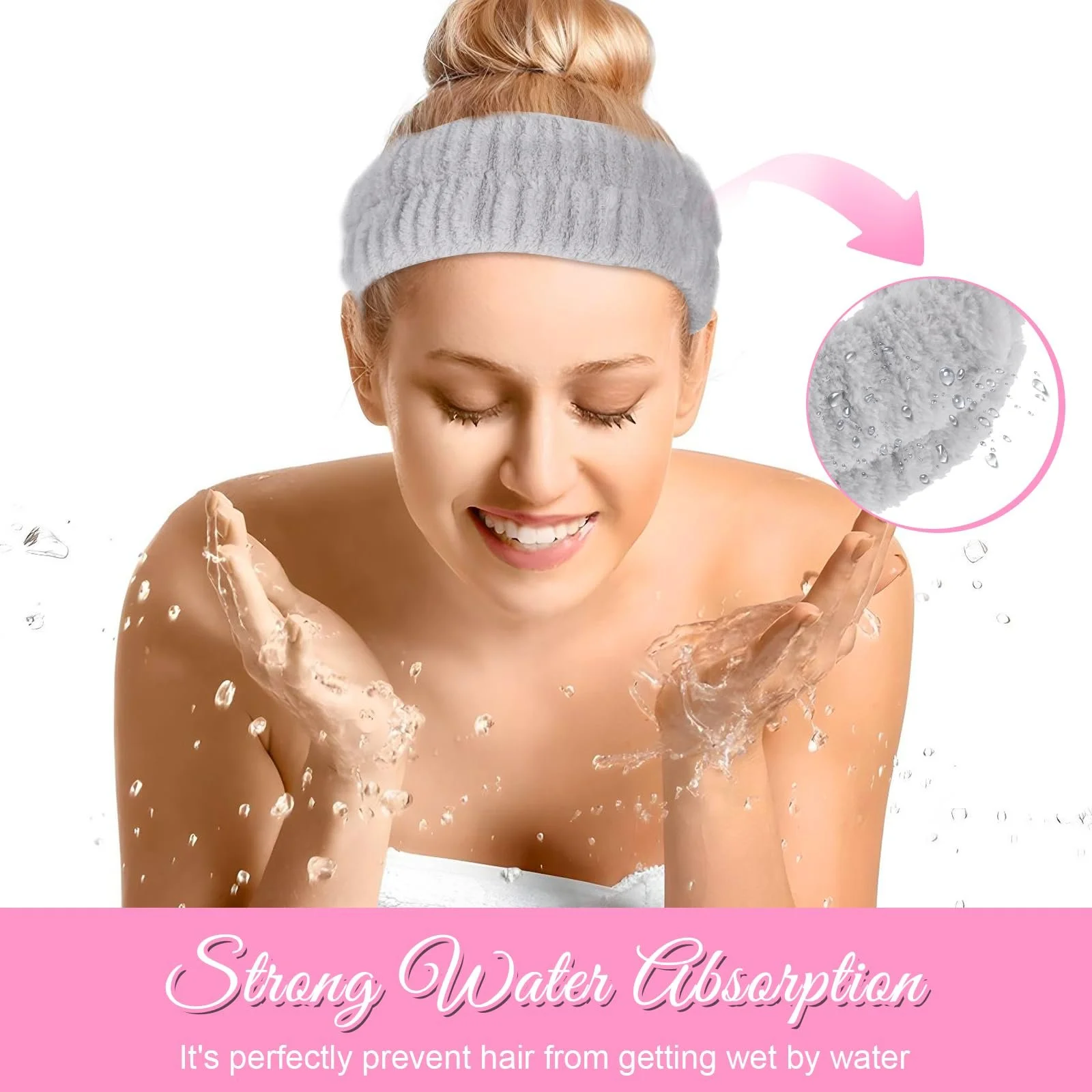 Пов'язка на голову для волосся Косметична еластична спа для макіяжу та вмивання для дівчат, фото №2