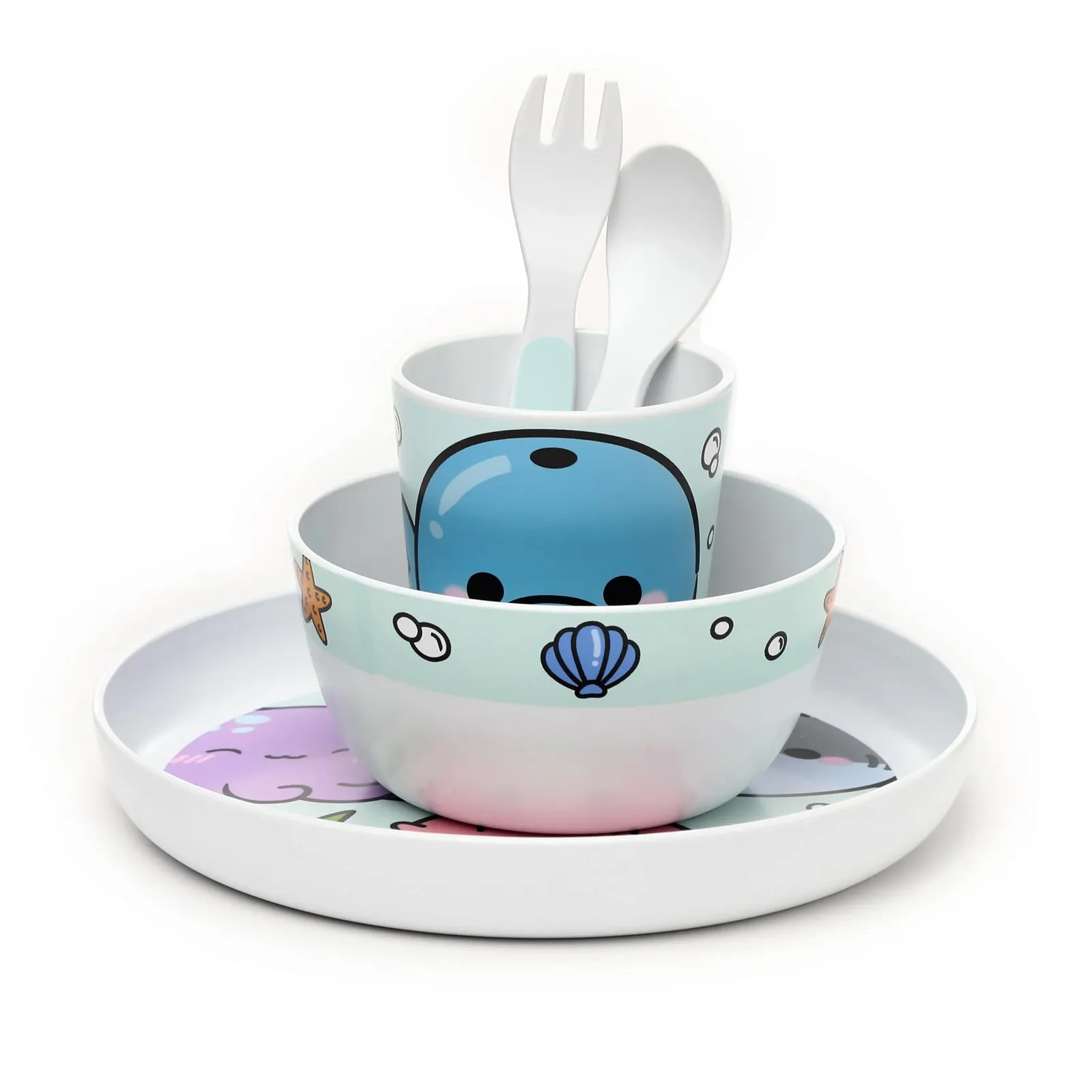 Набор детской посуды из rPET (5 шт.) Морские существа Милые животные, фото №2 Набор детской посуды из rPET (5 шт.) Морские существа Милые животные, фото №2