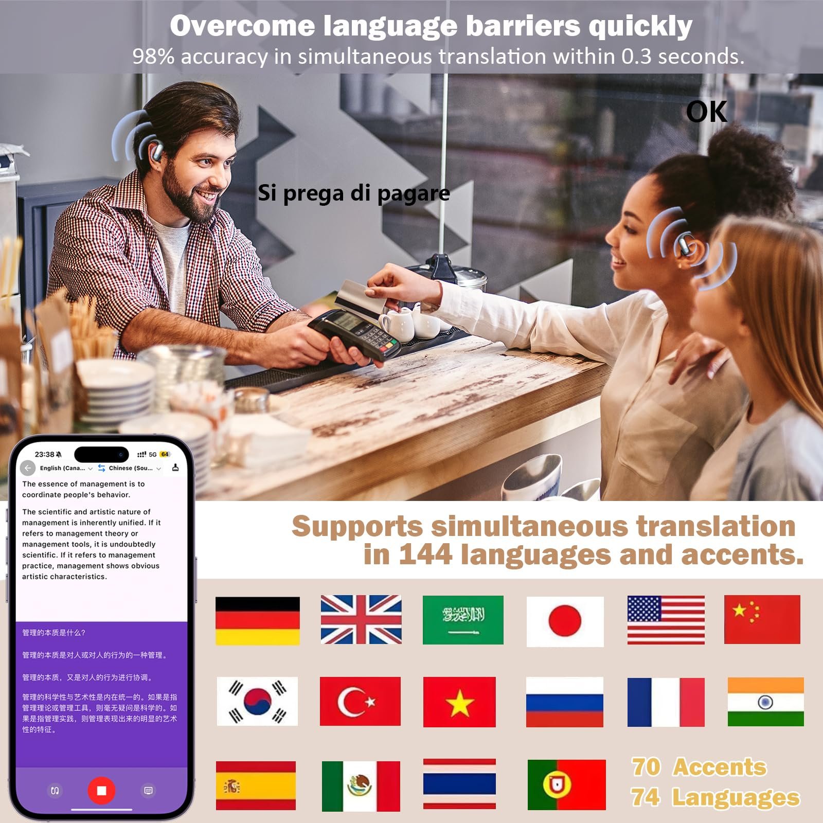 Наушники-переводчики Ki для перевода в реальном времени 3-в-1 Серый (Medium Grey), фото №2