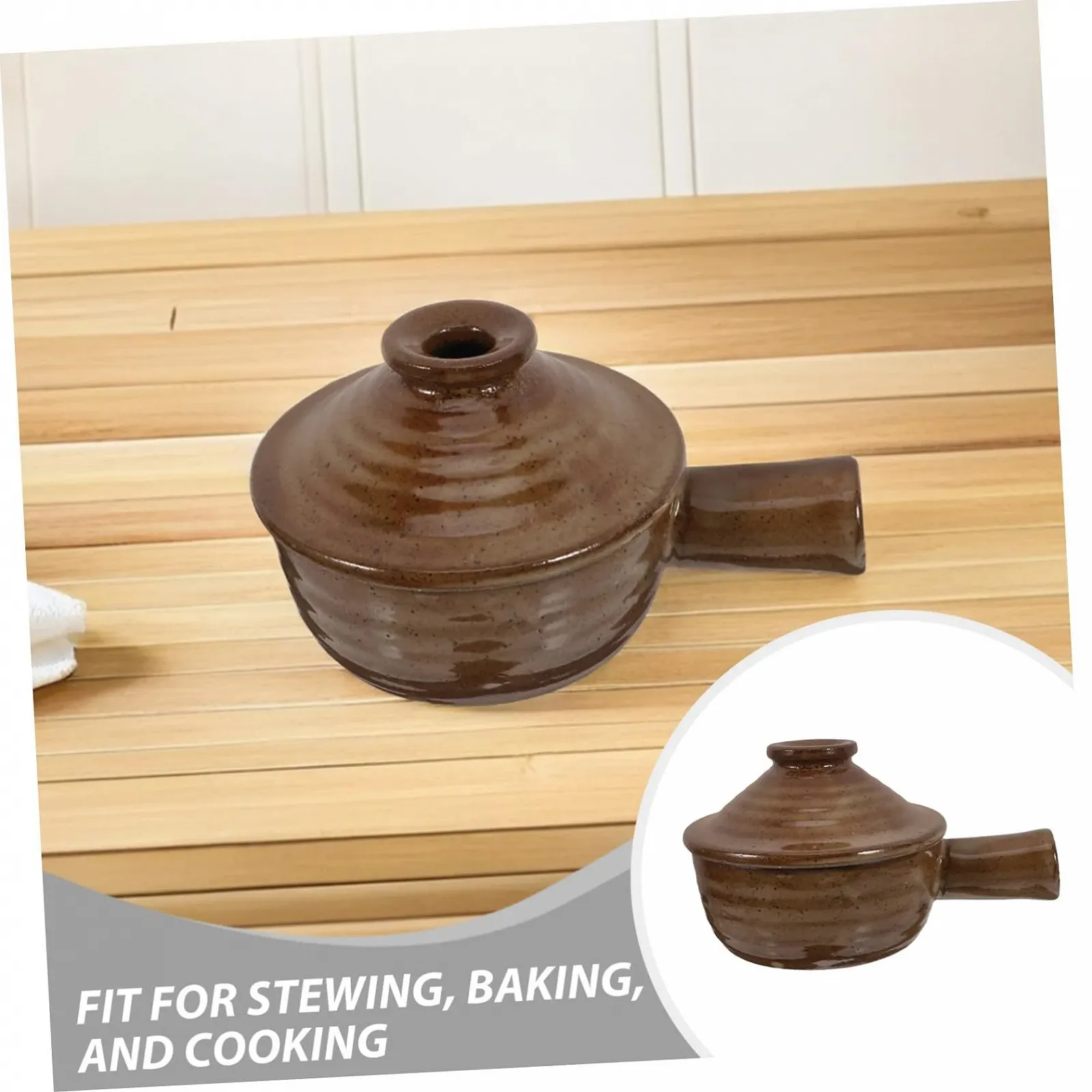 Кастрюля керамическая Toyvian 2 штуки с крышкой жаростойкая для микроволновой печи, фото №8