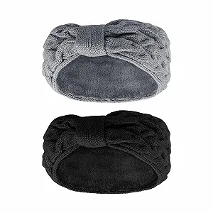 Вязаная повязка на голову Pack of 2 No Brand Черный + Серый - Фото 1