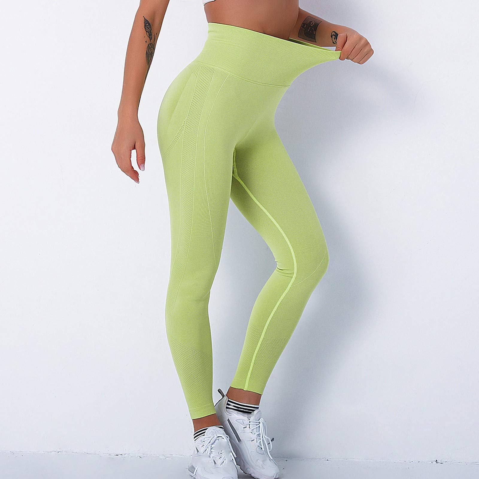 Легінси rtdgcv Neon Yellow Для йоги, тренувань, жіночі штани, безшовні, ефект профілю, легінси Для стегон з підкладкою, фото №5