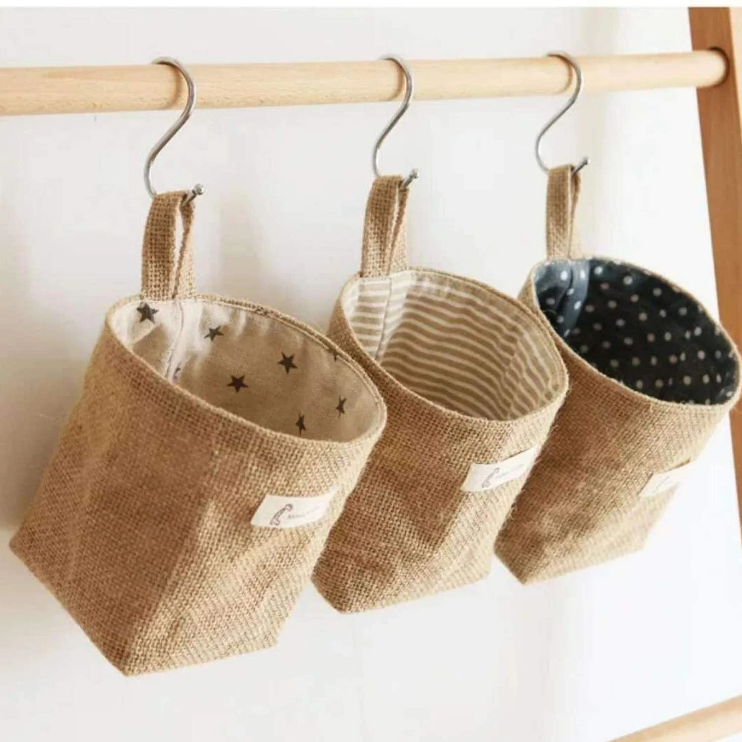 Подвесная сумка-органайзер Набор 3 шт. Хлопковая и льняная Ретро стиль Складная, фото №2