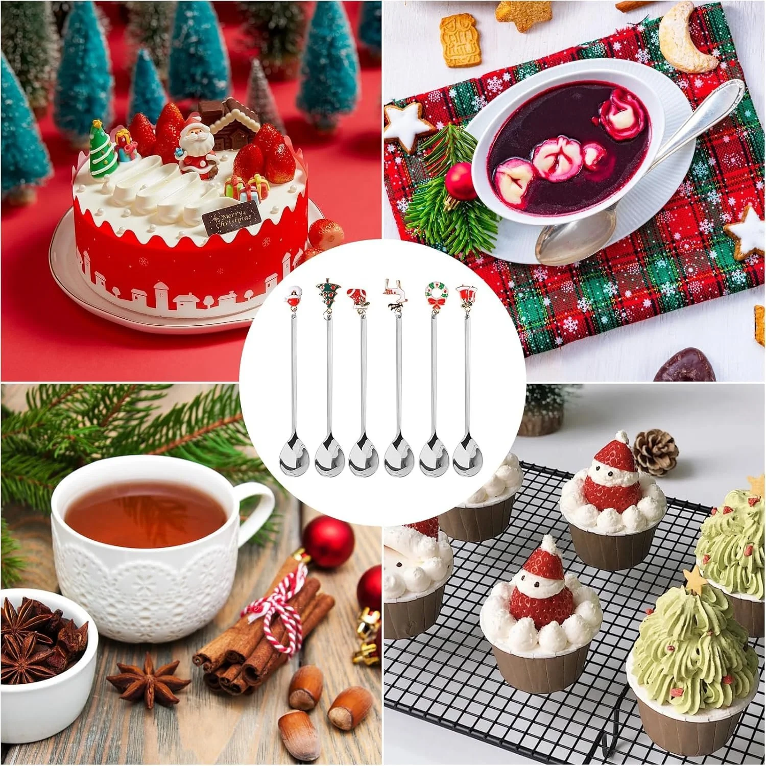 Набор из 6 рождественских ложек, маленькие бытовые ложки, десертные ложки, рождественские кофейные ложки, маленькие ложки, набор столовых приборов из нержавеющей стали, для чая, супа, подарочная упаковка, фото №6