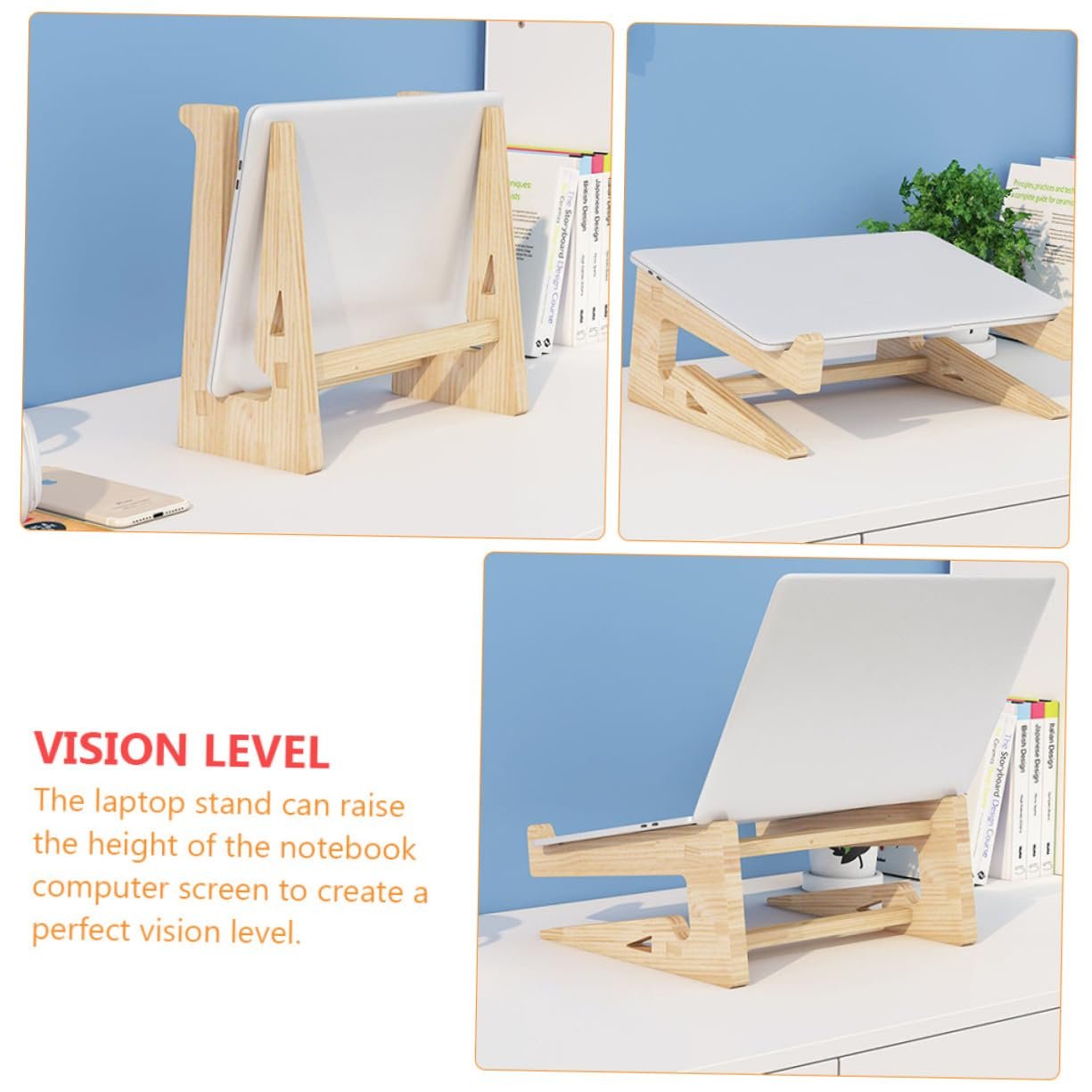Эргономичная Деревянная Подставка для Ноутбука Регулируемая по Высоте для Ноутбуков Нескользящая Подставка для Компьютера с Естественной Вентиляцией Стабильная Настольная Подставка для Офиса и Дома, фото №4