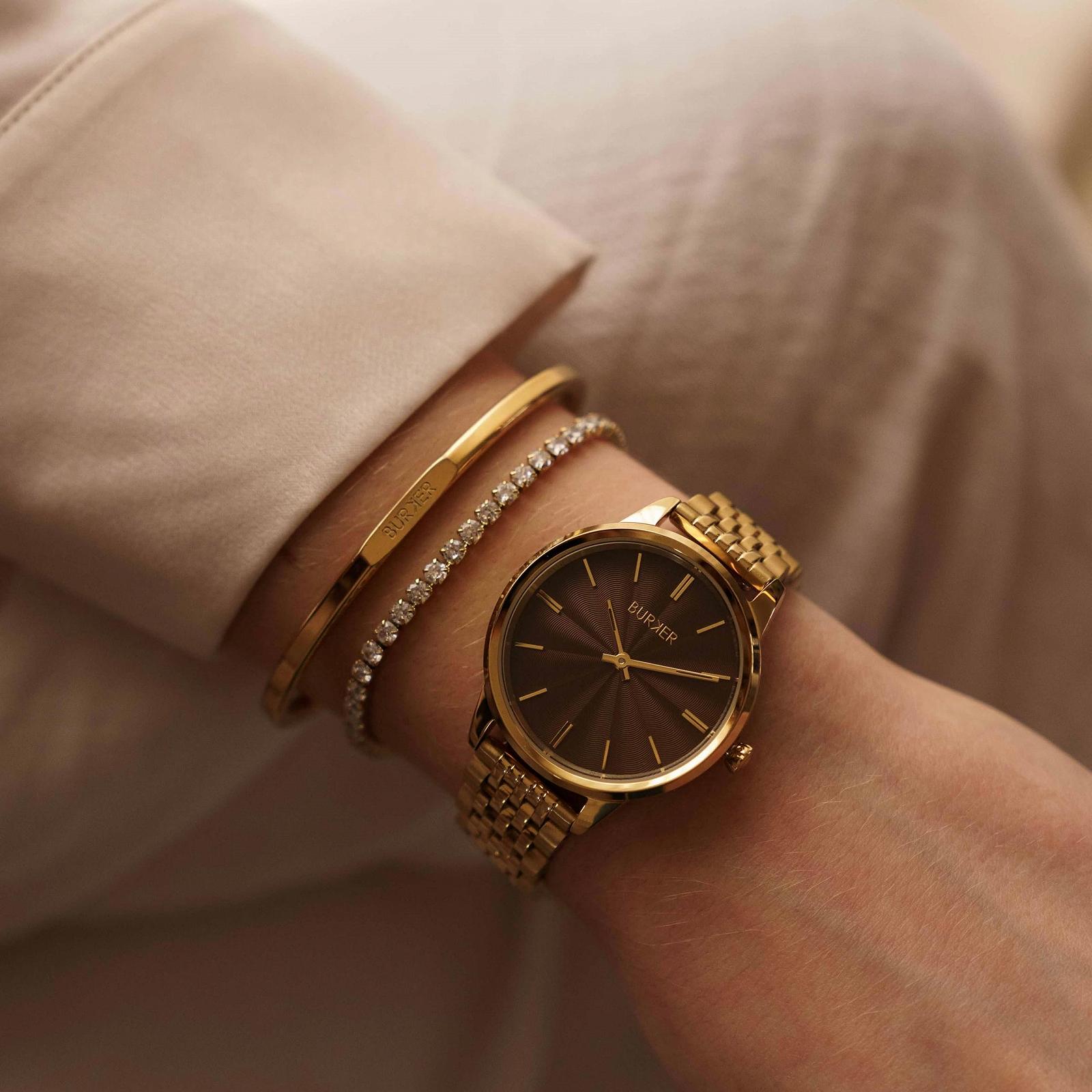 Женские часы BURKER Emily Круглые Женские часы Браслет-звеньевой Нержавеющая сталь Аналоговый Кварцевый 3 АТМ Водонепроницаемые - 36 мм - Золотой Коричневый, фото №4