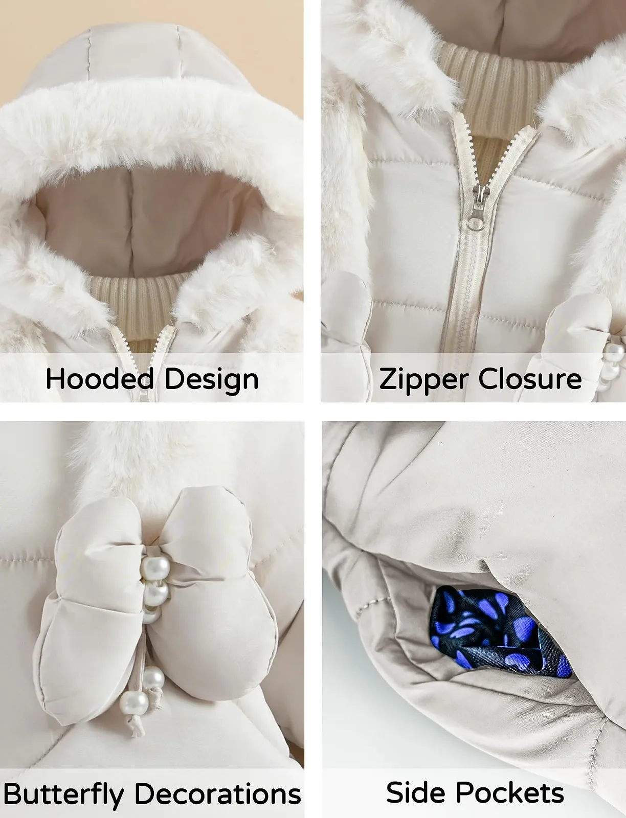 Зимняя куртка AIEOE для девочек, Длинная куртка, Легкая стеганая куртка, Зимняя куртка для девочек 1-5 лет, фото №4