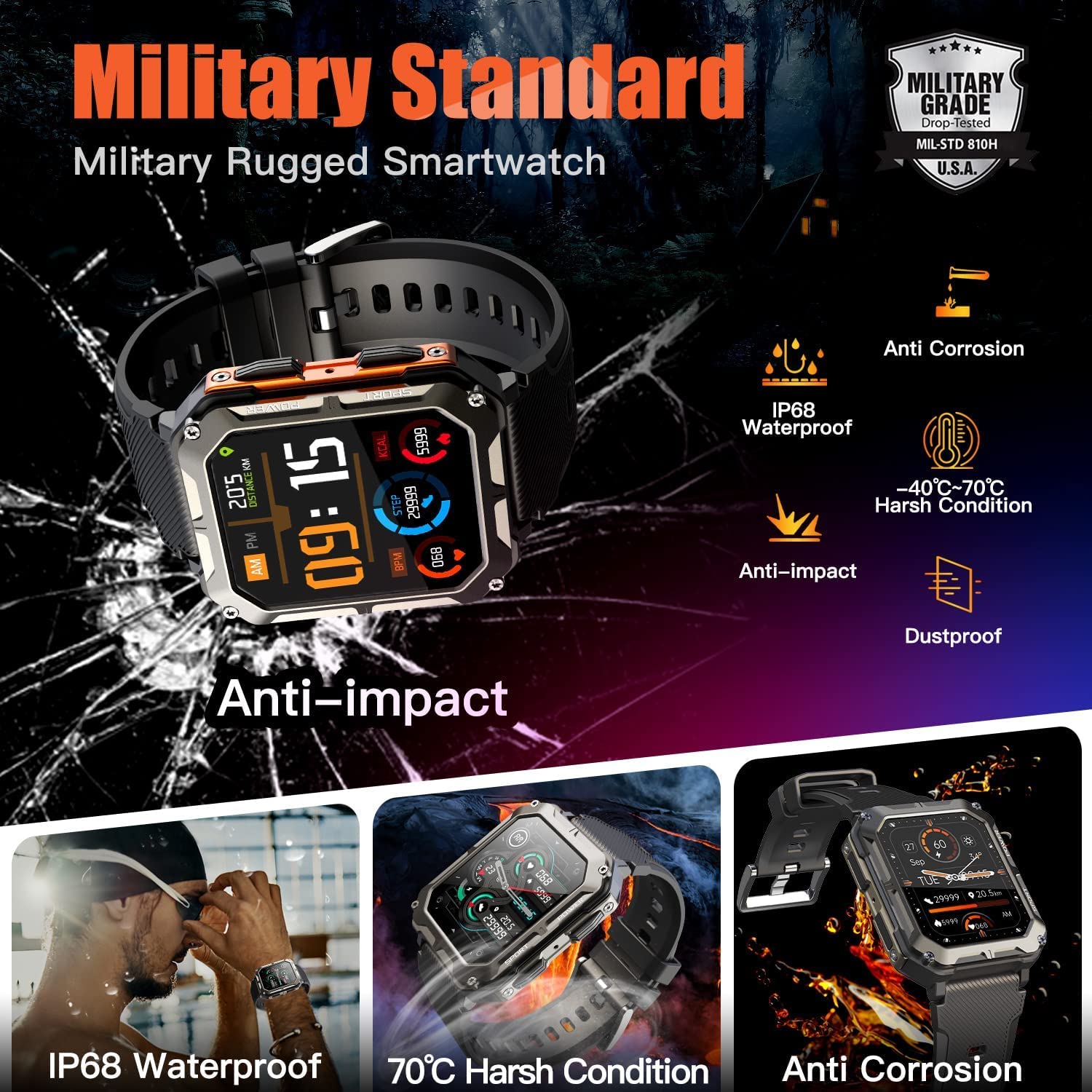 Умные часы RAHK The Indestructible Smart Watch для мужчин Черный, фото №1