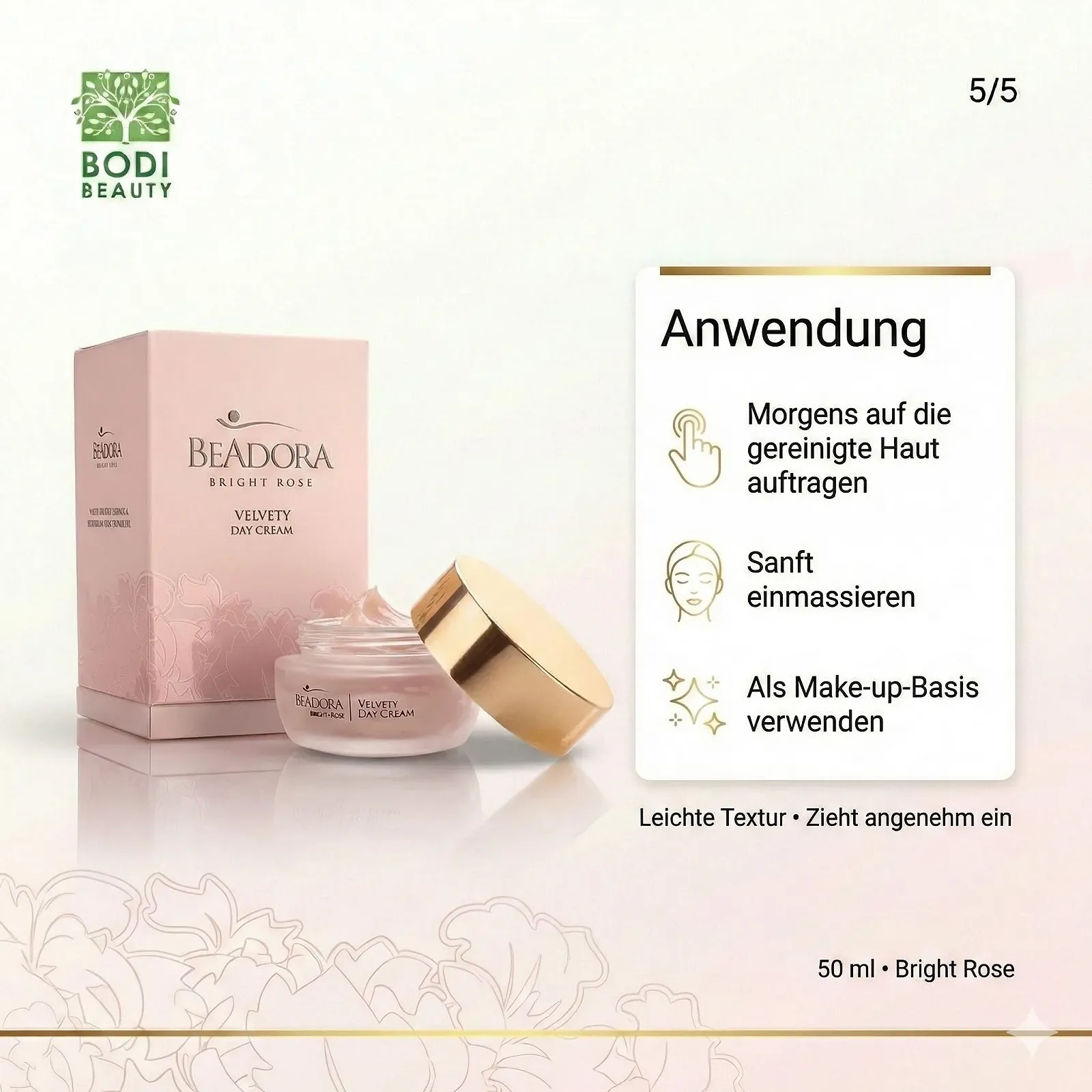 Денний крем BeAdora Bright Rose Velvet з трояндовою олією та білим трюфелем 50 мл, фото №6 Денний крем BeAdora Bright Rose Velvet з трояндовою олією та білим трюфелем 50 мл, фото №6
