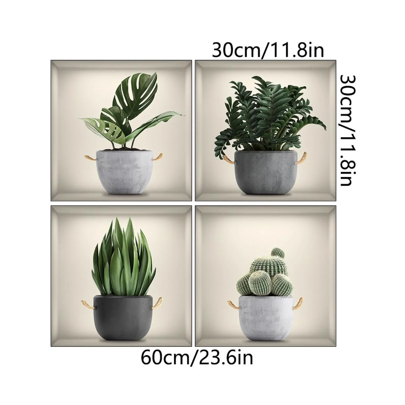 Наклейки для стін 4 шт. 30 x 30 см Зелені рослини 3D, фото №2