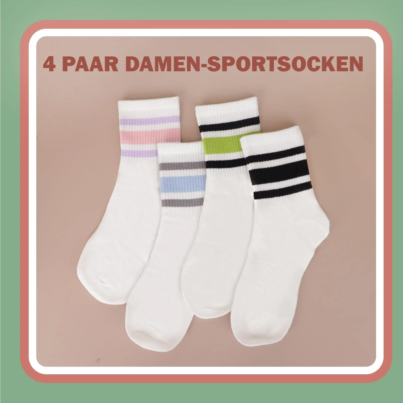 Носки теннисные 4 пары White зеленый, белый голубой, белый розовый, белый черный, фото №2