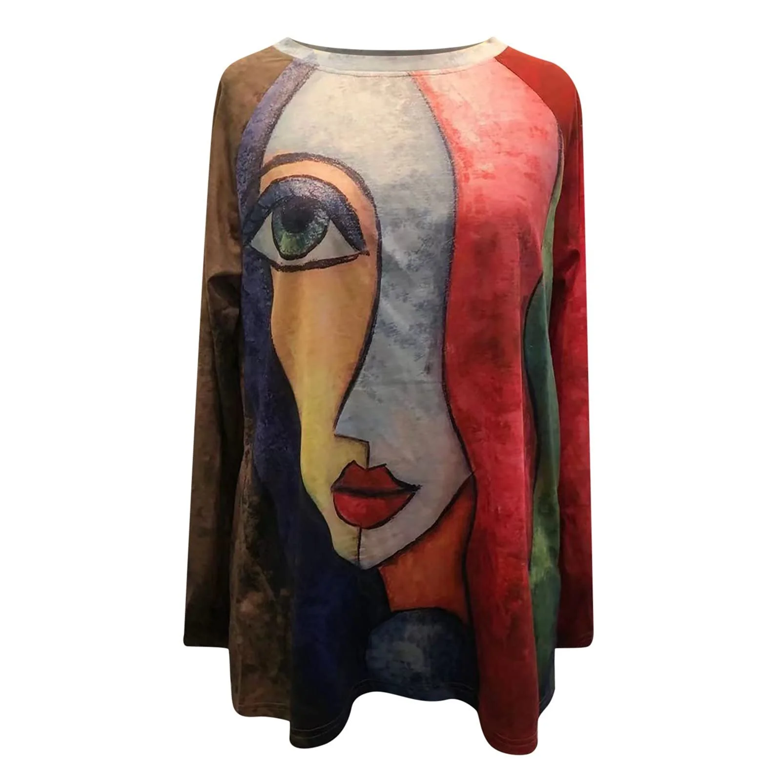 Свитшот Komiseup Женский Длинный Без Капюшона Basic Круглый вырез Длинный рукав Винтажный принт Свободный Спортивный Топ, фото №3