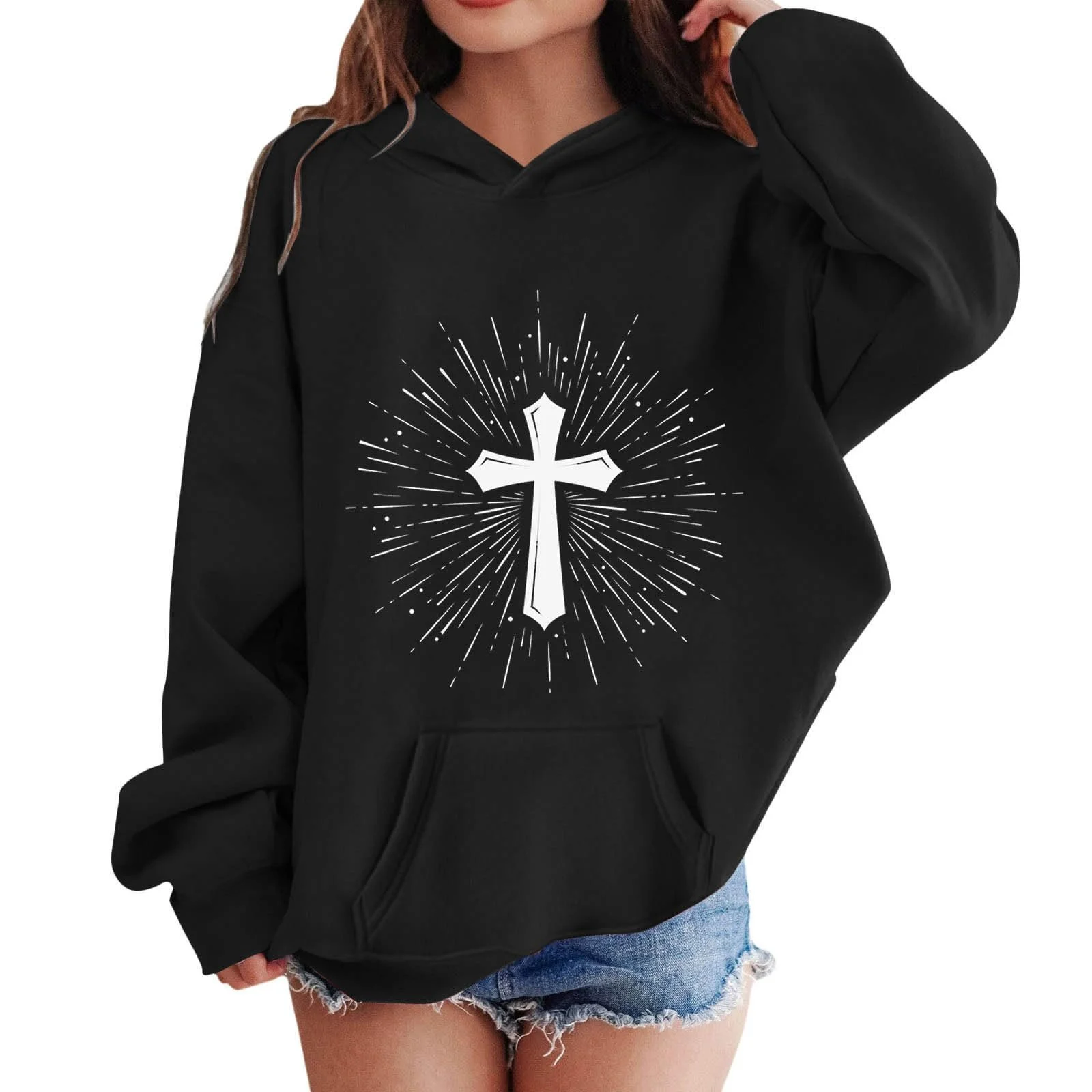 Пуловер для дівчат з довгими рукавами та капюшоном, фото №2