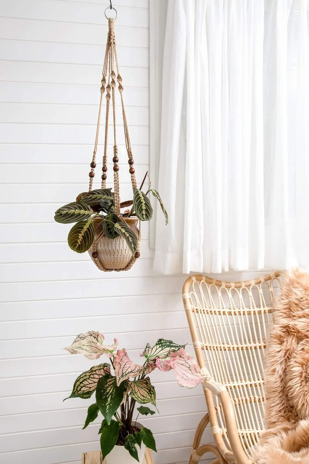 Держатель для вазонов FonVan макраме хлопковая веревка с крючками 89 см Коричневый, фото №4