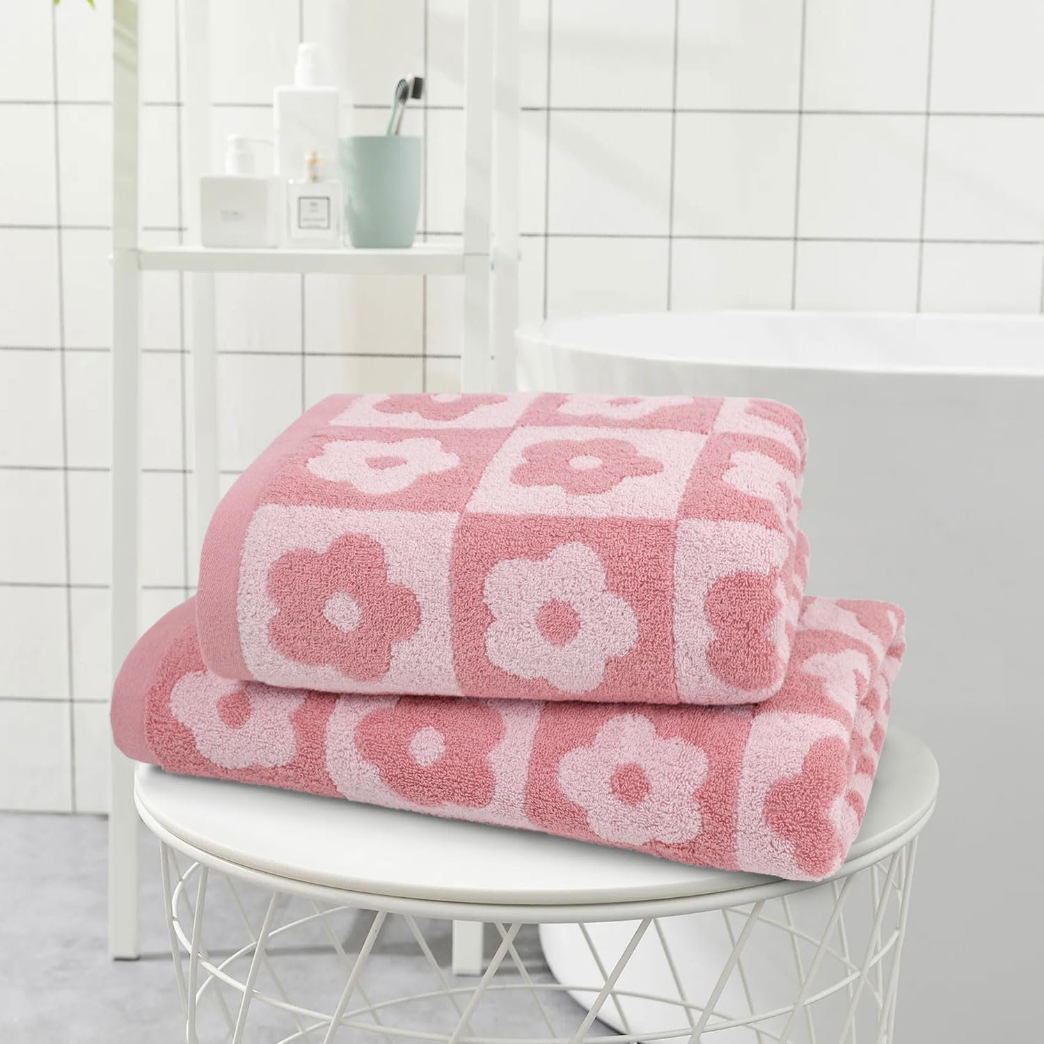 Набір рушників Jacquotha Plaid Floral 2 шт. 100% бавовна 70 x 140 см Рожевий, фото №3