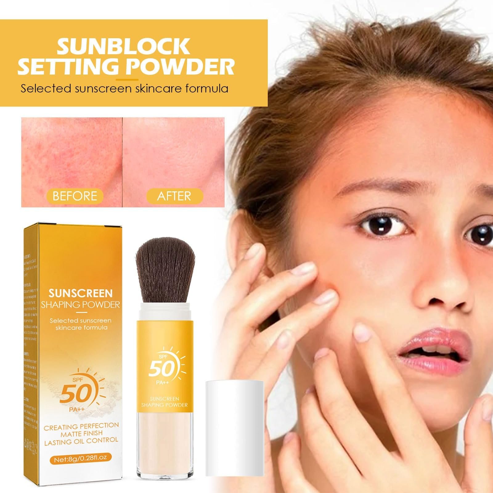 Пудра сонцезахисна мінеральна SPF50 PA++ з пензлем, розсипчаста, прозора, фото №2