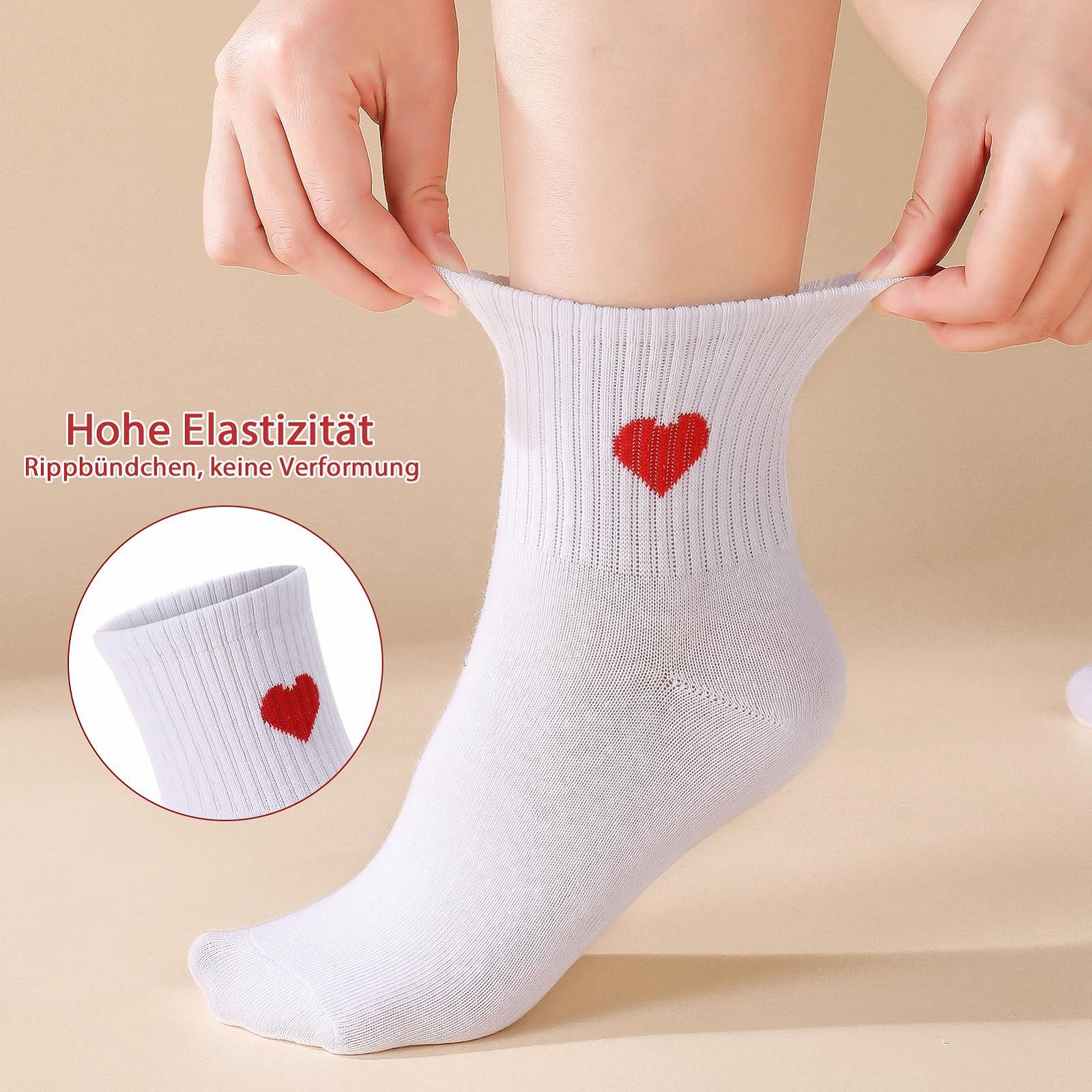 Женские носки с красным сердцем, теннисные носки с сердечками, размер 36-40, спортивные носки из хлопка, стильные носки, носки с рисунком, спортивные носки (6 пар), фото №5