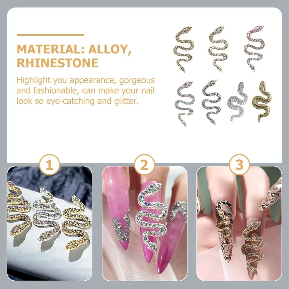 Підвіска для нігтів Lurrose змія зі сплаву 7 шт, підвіска для манікюру, фото №9 Підвіска для нігтів Lurrose змія зі сплаву 7 шт, підвіска для манікюру, фото №9