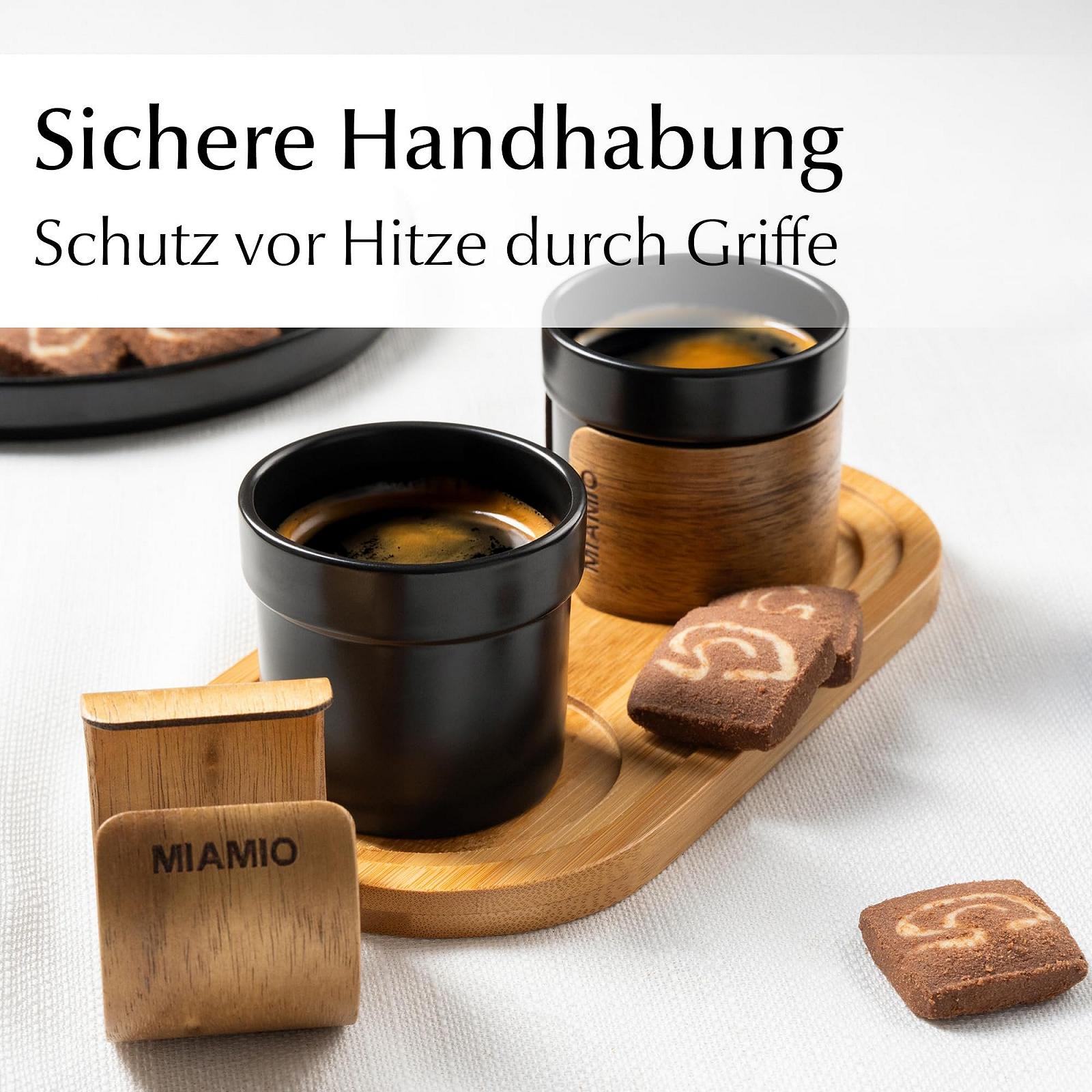 Эспрессо Чашки MIAMIO Набор 4 шт (100 мл) со съемной деревянной манжетой, керамические чашки без ручки, чашки для мокко/кофе, набор чашек для эспрессо (черный), фото №6