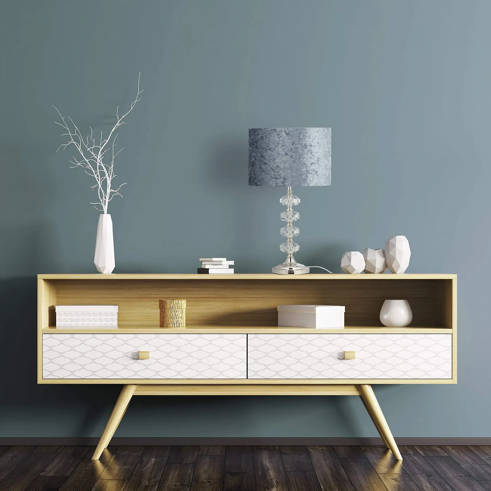 Настільна лампа Relaxdays Оксамитовий абажур Кришталева основа E14 48 x 26 см Сіра, фото №2