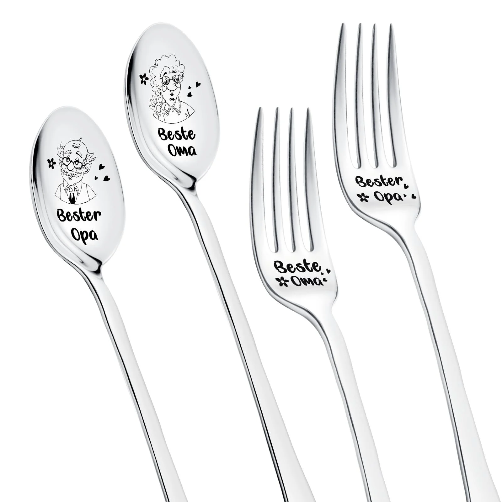 Набір: Ложка Nuenen 2 шт, Вилка Nuenen 2 шт, з гравіюванням Найкраща бабуся та дідусь, фото №1