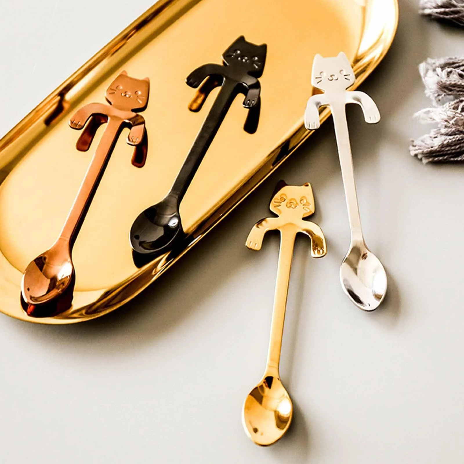 Набір кавових ложок з 4 котів, чайна з нержавіючої сталі, фото №4